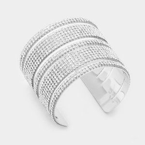 CUT OUT CAGE CUFF WITH CRYSTAL RHINESTONE BRACELET